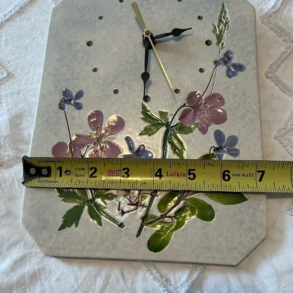 Salt Marsh Pottery Floral‎ Wall Clock Studio Art VTG Hand Painted Glazed Decor